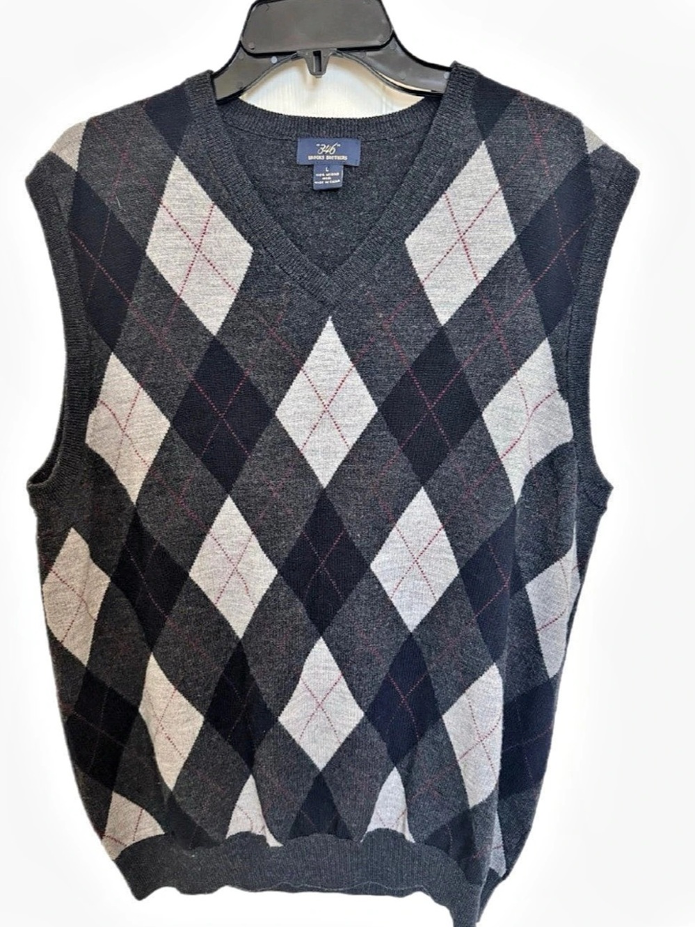 Brooks Brothers Merino Wool V Neck Diamond Sweater Vest Gray Navy Mens Large